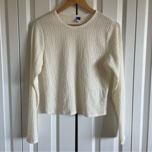 Old Navy Textured Long Sleeve Top Womens L Ivory Lightweight Shabby Chic Cottage